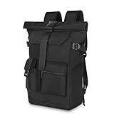KYYLZ 28L Zaino Rolltop Uomo Donna con Scomparto per Laptop, Zaino da Viaggio Espandibile, Rains Impermeabile, per Casual Lavoro Università Escursionismo e attività all’Aperto, Large (nero)