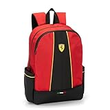 FERRARI - Zaino Organizzato Scuola Media, Superiore E Elementare, 2 Ampi Spazi Centrali Con Chiusura A Zip E Spallacci Regolabili, Vano Frontale Con Zip E Tasche Laterali - Cm 32x43Hx23, 31L - Rosso