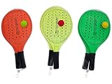 Teorema Giocattoli- Racchettoni in Legno da Spiaggia per Bambini e Adulti, 2 Racchette e 1 Pallina, Impugnatura Morbida, 41x21 cm, Colori Fluo Assortiti e Casuali, Multicolore, 51453