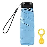 Vicloon Mini Ombrello Portatile Pieghevoli, Leggero Compatto Antivento Ombrello da Viaggio con Piatto Manico, Pioggia e UV Protezione Ombrello per Uomo e Donna Protezione UPF50+(Blu)