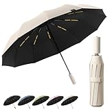 BEKKLPOU Ombrelli Pioggia, Ombrello Da Viaggio, Ombrello Pieghevole, Ombrello Pieghevole Antivento, Automatico, Protezione Solare, Adatto Per Uomini e Donne (Beige Fenice)
