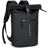 Lekeinchi Zaino Rolltop Uomo Donna Porta PC 17 Pollici | Zaino Impermeabile Uomo Donna - Rains Zaino con Strisce Riflettenti - Zaino da Viaggio Espandibile - Casual Lavoro Università - Nero