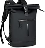 Lekeinchi Zaino Rolltop Uomo Donna Porta PC 17 Pollici | Zaino Impermeabile Uomo Donna - Grande Zaino con Strisce Riflettenti, Zaini da Viaggio Espandibile - Scuola Lavoro Università Ciclismo - Nero