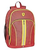 FERRARI KIDS - Zaino Scuola Ufficiale Ferrari per Bambini, con 2 Ampi Spazi Centrali e 2 Tasche Frontali con Chiusura a Zip, Spallacci Regolabili e Imbottiti, Schienale Imbottito, 32x43Hx23 cm, Rosso