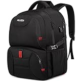 HILUSEN Zaino da uomo da 50 l, per lavoro, portatile da 17,3 pollici, con porta di ricarica USB, per viaggi, affari, viaggi, uomini, donne, ragazzi, ragazzi, ragazzi, nero