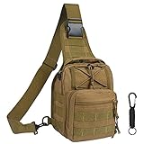 flintronic Borsa Petto Tattico Militare, Zaino Monospalla Uomo Borsello a Tracolla Molle per Campeggio Ciclismo Escursione Hiking Sport(Cachi)