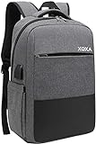 XQXA - Zaino da viaggio per computer portatile, con porta di ricarica USB, porta auricolari, per donne e uomini, scuola, università, studenti, adatto per computer portatili da 15,6', colore: Grigio