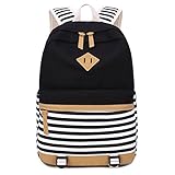 Zaino Casual Scuola Set 3pcs Daypacks/Canvas Backpack Tela Zaini Ragazza/Donna+ Messenger Bag + Purse (Nero-02)
