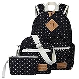 Tela Zaino Casual Scuola Zaini Donna Ragazza Canvas Backpack Zainetto 3 in 1 (Nero)