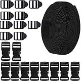 RUNCCI-YUN 10 Set Fibbie in plastica con sgancio Laterale con 1 Rotolo 5M 20mm Cinturino in Nylon con Cinghie per Fai da Te Cinghia per Bagagli, Collare per Animali, Riparazione di Zaini